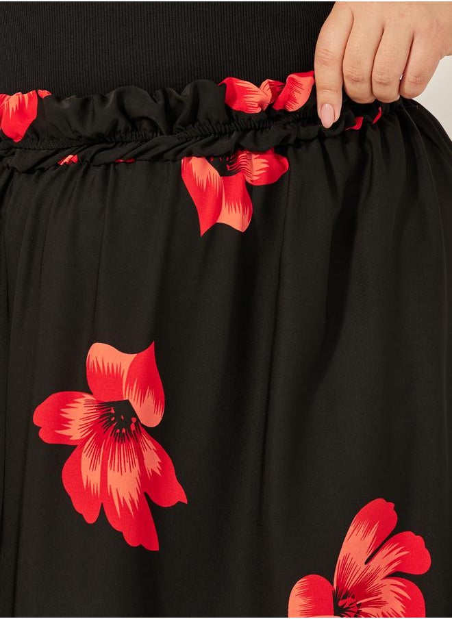 Plus Size Floral Print A-Line Maxi Skirt