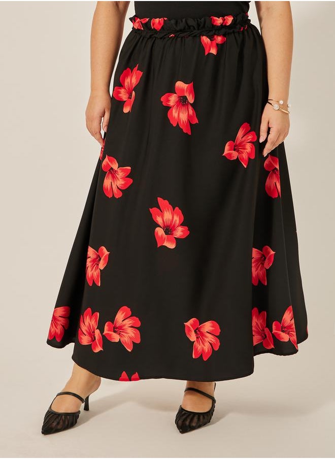 Plus Size Floral Print A-Line Maxi Skirt
