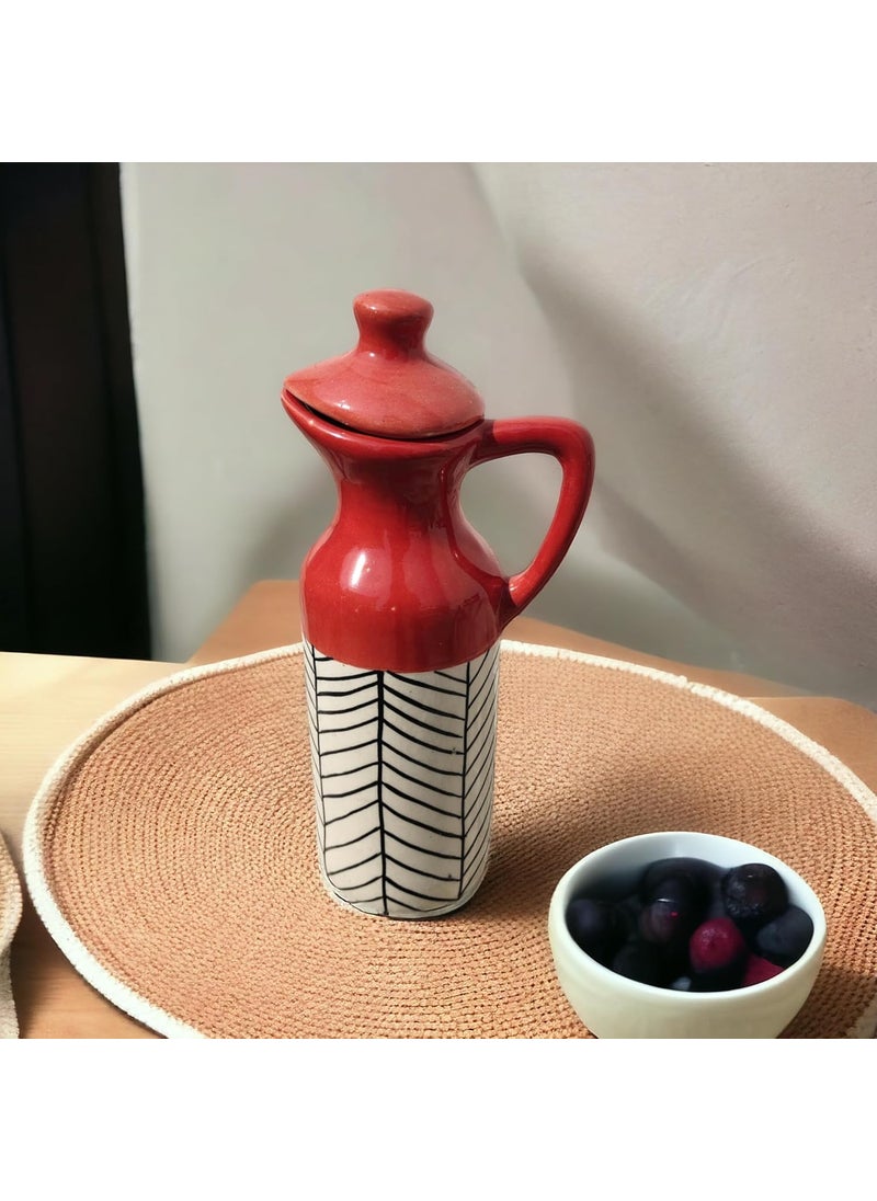 MALAIKAH Red Zebra Printed Printed Ceramic Oil DispenserExquisitely HandmadePainted Ceramic Oil DispenserPerfect For Kitchen UseIdeal For StoringPouring Cooking OilsPack Of 1 300ml