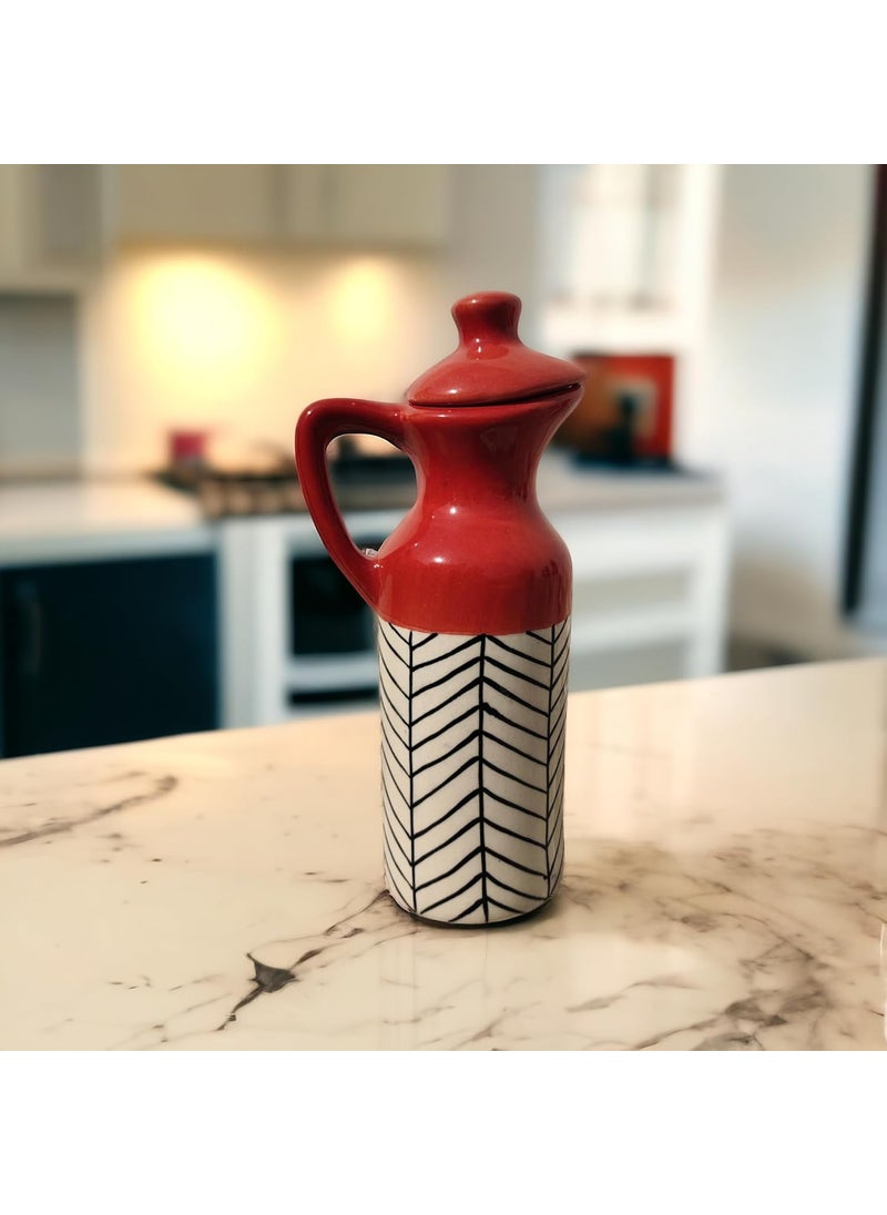 MALAIKAH Red Zebra Printed Printed Ceramic Oil DispenserExquisitely HandmadePainted Ceramic Oil DispenserPerfect For Kitchen UseIdeal For StoringPouring Cooking OilsPack Of 1 300ml