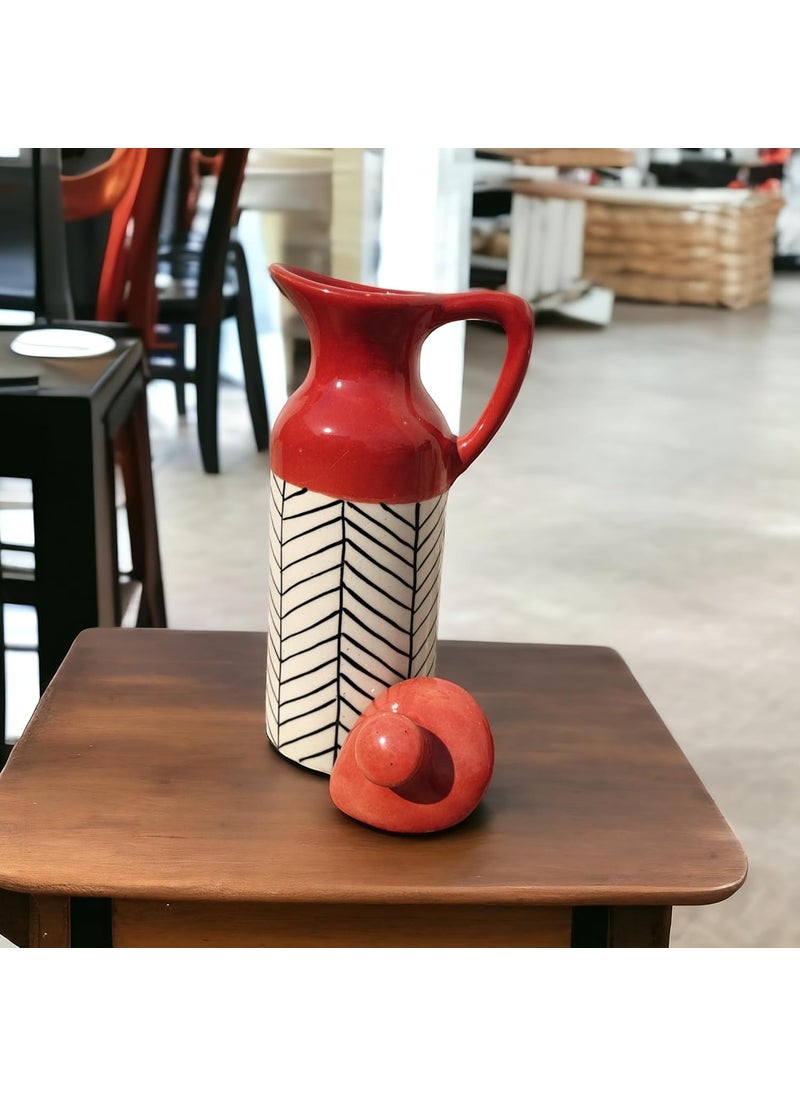MALAIKAH Red Zebra Printed Printed Ceramic Oil DispenserExquisitely HandmadePainted Ceramic Oil DispenserPerfect For Kitchen UseIdeal For StoringPouring Cooking OilsPack Of 1 300ml