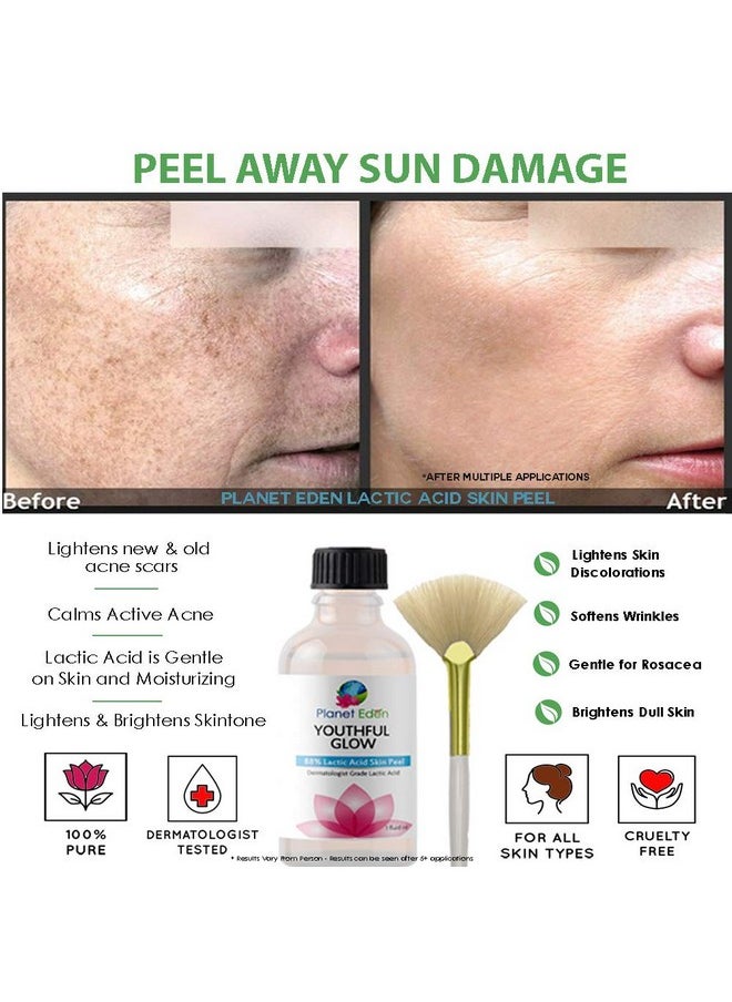 Planet Eden 88% Lactic Acid Skin Chemical Peel Kit with Antioxidant Recovery Cream and Fan Brush - Alpha Hydroxy Acid - Reduce the Signs of Aging with a At Home Skin Peel