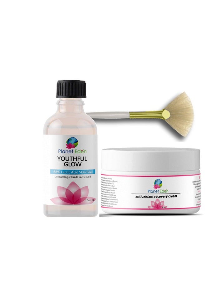 Planet Eden 88% Lactic Acid Skin Chemical Peel Kit with Antioxidant Recovery Cream and Fan Brush - Alpha Hydroxy Acid - Reduce the Signs of Aging with a At Home Skin Peel