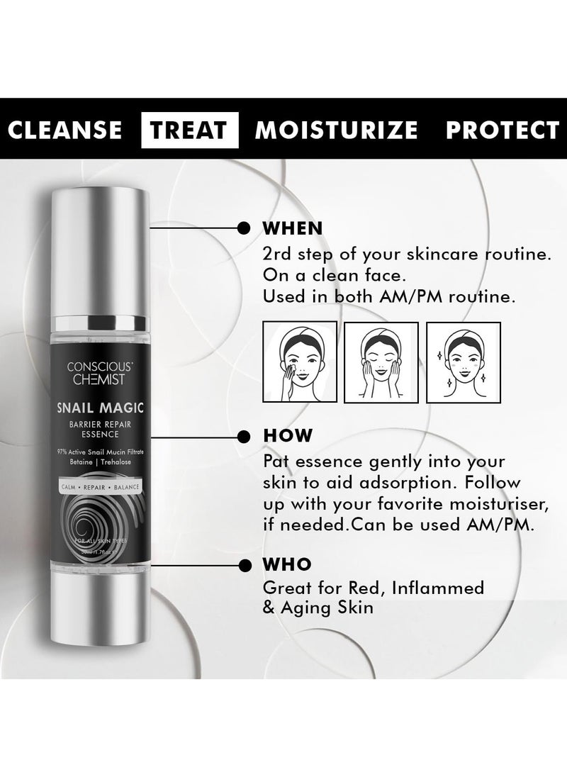 Snail Mucin Serum | 50ml | Barrier Repair Essence for Face, 97% Active Snail Mucin Filtrate, Betaine & Trehalose, For Dryness, Damaged Skin, Face Serum for Men & Women - Snail Magic