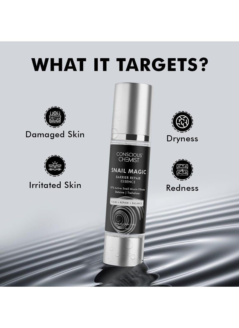 Snail Mucin Serum | 50ml | Barrier Repair Essence for Face, 97% Active Snail Mucin Filtrate, Betaine & Trehalose, For Dryness, Damaged Skin, Face Serum for Men & Women - Snail Magic
