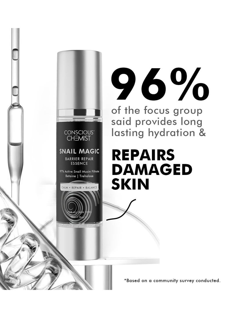 Snail Mucin Serum | 50ml | Barrier Repair Essence for Face, 97% Active Snail Mucin Filtrate, Betaine & Trehalose, For Dryness, Damaged Skin, Face Serum for Men & Women - Snail Magic