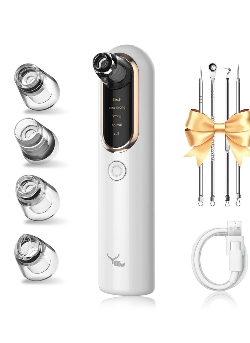 Blackhead remover, vacuum pore extractor, blackhead remover, suitable for facial blackhead extractor, pore vacuum acne extractor, skin label removal tool, pore cleaner, with USB charging, 4 modes, 5 suction heads