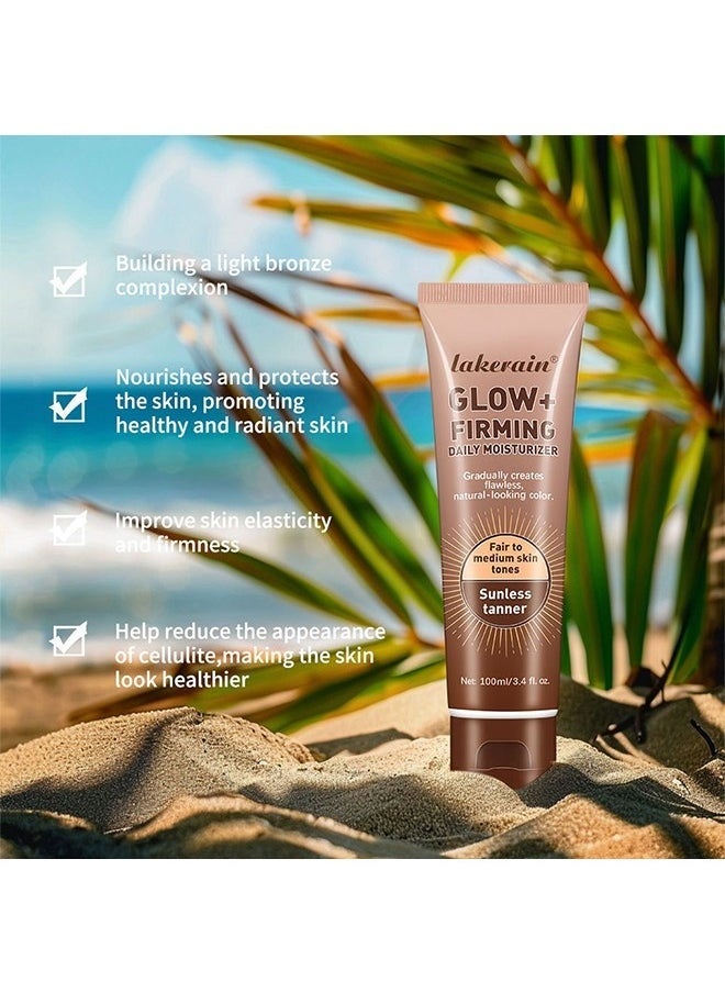 Glow+ Firming Daily Moisturizer， Natural Light Bronze Sunless Tanner Moisturizing Hydrating Nourishing Glow Tanner Fair to Medium Skin Tones Tanning Cream Moisturizer 100ml