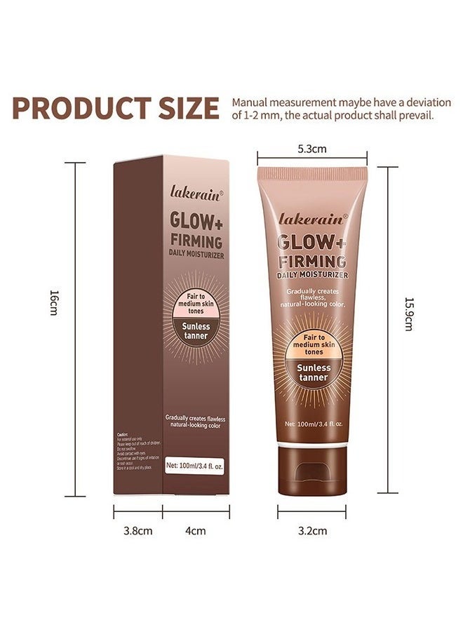 Glow+ Firming Daily Moisturizer， Natural Light Bronze Sunless Tanner Moisturizing Hydrating Nourishing Glow Tanner Fair to Medium Skin Tones Tanning Cream Moisturizer 100ml
