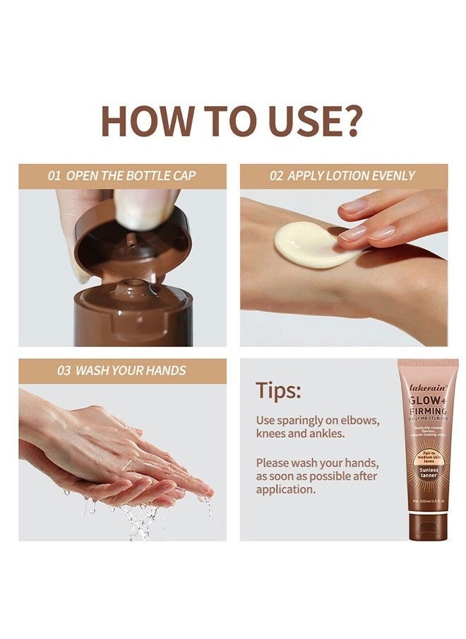 Glow+ Firming Daily Moisturizer， Natural Light Bronze Sunless Tanner Moisturizing Hydrating Nourishing Glow Tanner Fair to Medium Skin Tones Tanning Cream Moisturizer 100ml