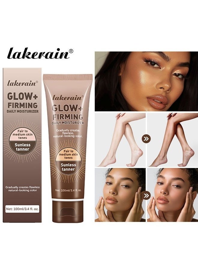 Glow+ Firming Daily Moisturizer， Natural Light Bronze Sunless Tanner Moisturizing Hydrating Nourishing Glow Tanner Fair to Medium Skin Tones Tanning Cream Moisturizer 100ml