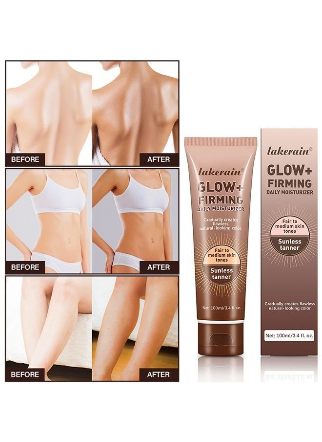 Glow+ Firming Daily Moisturizer， Natural Light Bronze Sunless Tanner Moisturizing Hydrating Nourishing Glow Tanner Fair to Medium Skin Tones Tanning Cream Moisturizer 100ml