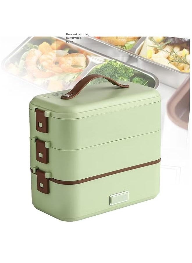 3-Layer Removable Portable Electric Heating Lunch Box Rice Cooker Food-Grade Stainless Steel Container for Home School Office