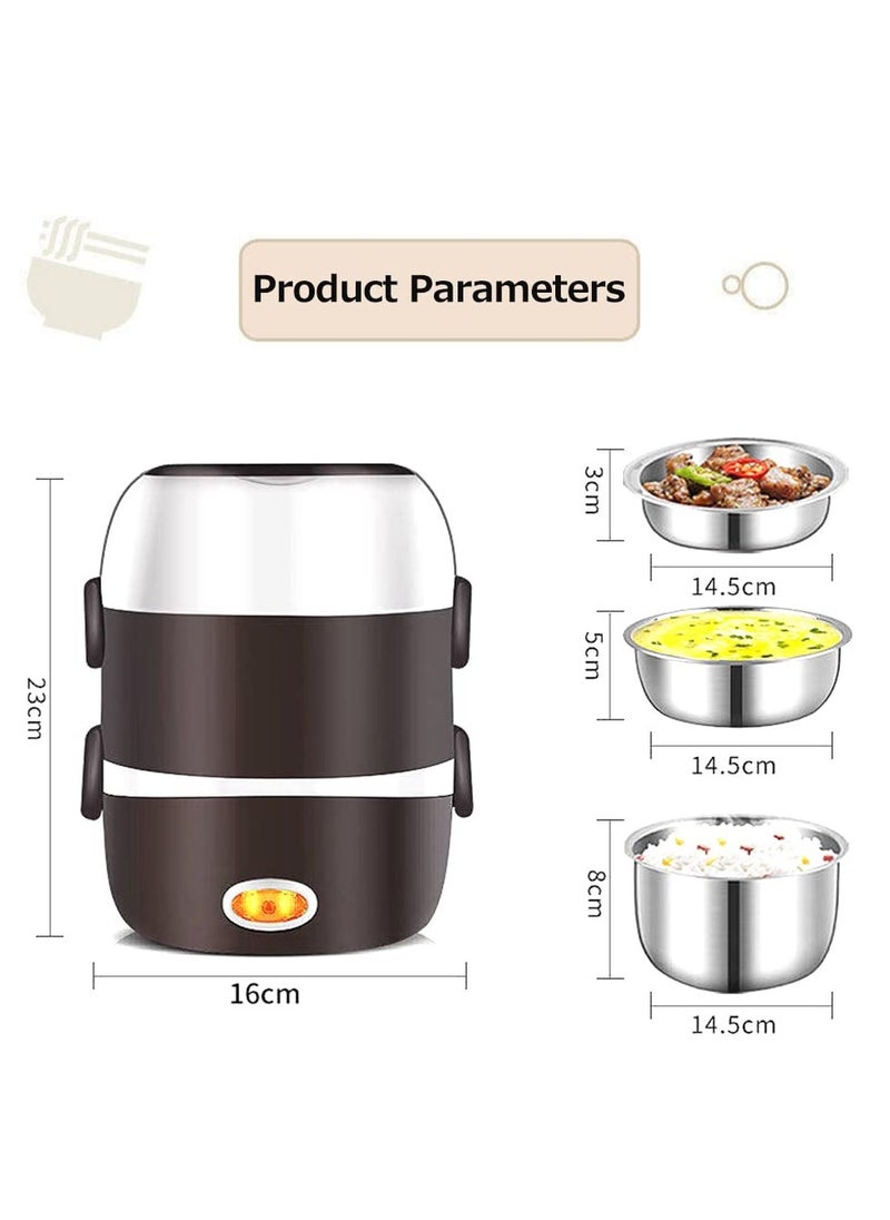 Electric Lunch Box Three layers Stainless Steel Heating Mini Rice Cooker Plug In Electric Heating Thermal Insulation Lunch Box for Office Worker School Home