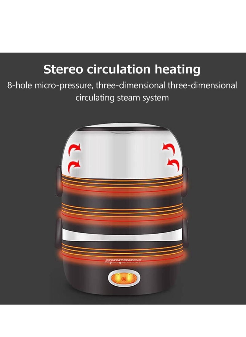 Electric Lunch Box Three layers Stainless Steel Heating Mini Rice Cooker Plug In Electric Heating Thermal Insulation Lunch Box for Office Worker School Home
