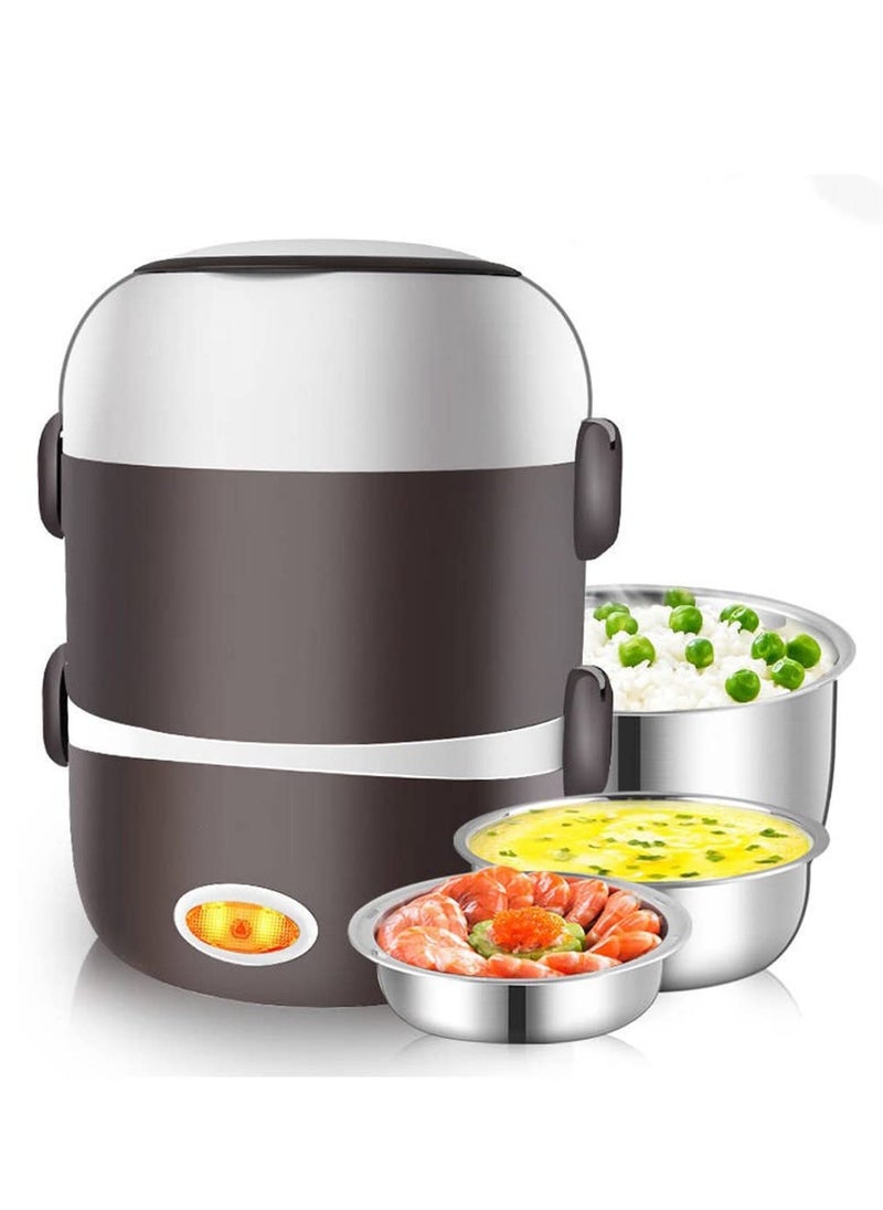 Electric Lunch Box Three layers Stainless Steel Heating Mini Rice Cooker Plug In Electric Heating Thermal Insulation Lunch Box for Office Worker School Home