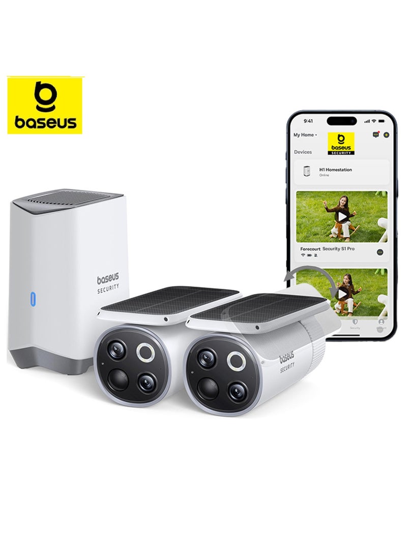 S1 Pro Outdoor Wireless Security Camera with Solar Panel & Auto Tilt, 3K Ultra HD, 145° Wide View, IP67 Waterproof, Color Night Vision, 16GB Storage, Supports Up to 16TB, Motion Detection, 2-Way Audio, 2-Camera Kit for Home & Outdoor Surveillance