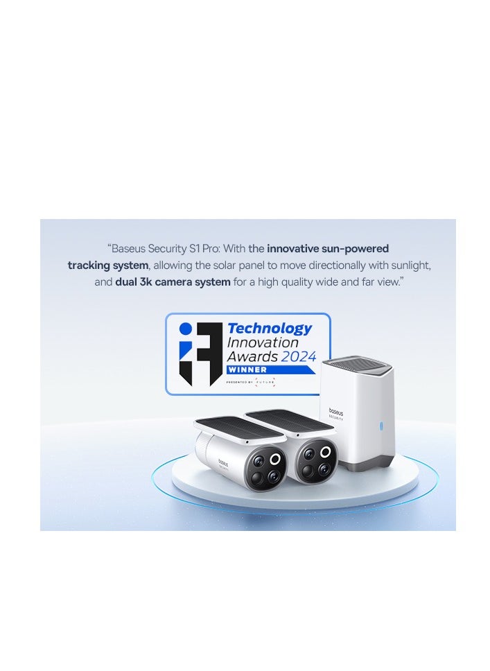 S1 Pro Outdoor Wireless Security Camera with Solar Panel & Auto Tilt, 3K Ultra HD, 145° Wide View, IP67 Waterproof, Color Night Vision, 16GB Storage, Supports Up to 16TB, Motion Detection, 2-Way Audio, 2-Camera Kit for Home & Outdoor Surveillance