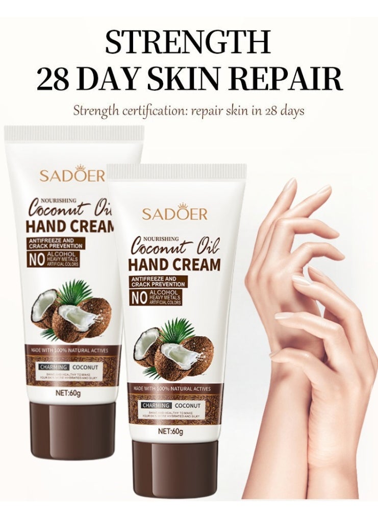 2-PACKS Coconut Oil Hand Cream,Nourishing Whitening Moisturizing Skin Care Cream, Fast Absorbing Anti Ageing Hand Cream 60g*2