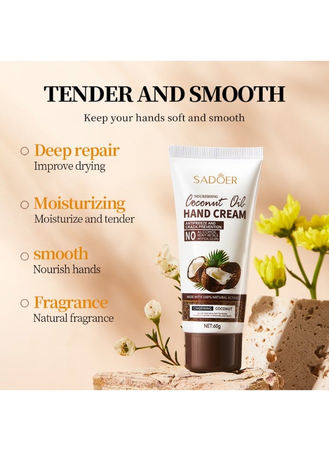 Coconut Oil Hand Cream,Nourishing Whitening Moisturizing Skin Care Cream, Fast Absorbing Anti Ageing Hand Cream 60g