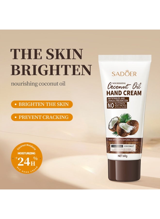 Coconut Oil Hand Cream,Nourishing Whitening Moisturizing Skin Care Cream, Fast Absorbing Anti Ageing Hand Cream 60g