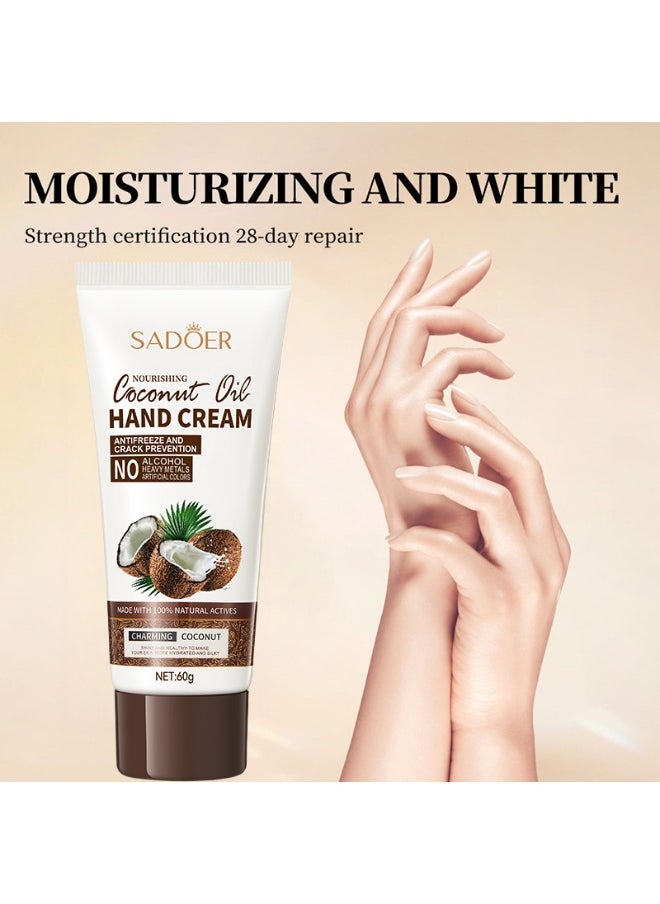 Coconut Oil Hand Cream,Nourishing Whitening Moisturizing Skin Care Cream, Fast Absorbing Anti Ageing Hand Cream 60g