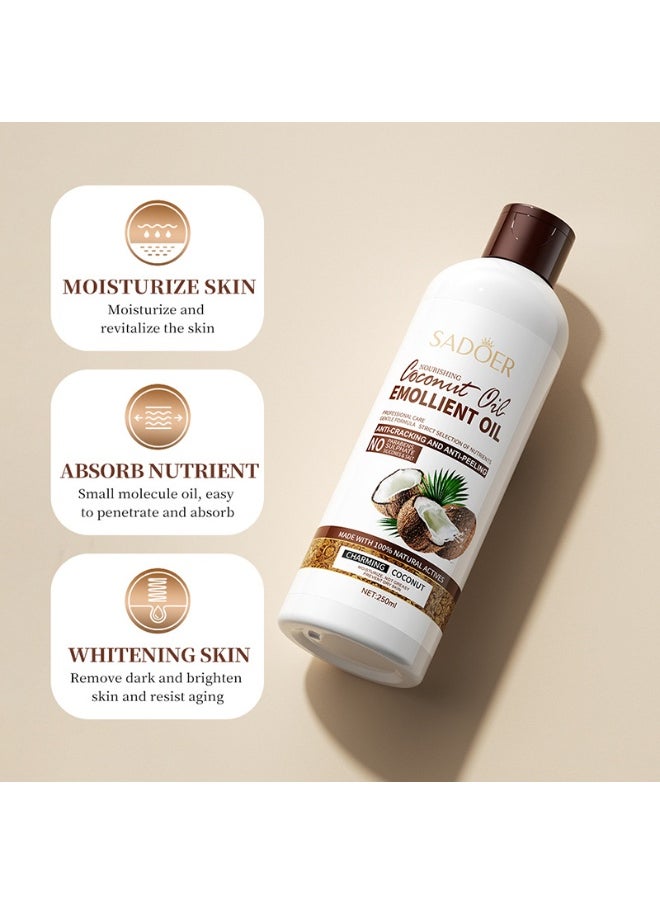 Coconut Oil Emollient Oil,Nourishing Whitening Moisturizing Skin Care Oil, Fast Absorbing Anti Ageing Body Oil 250ml