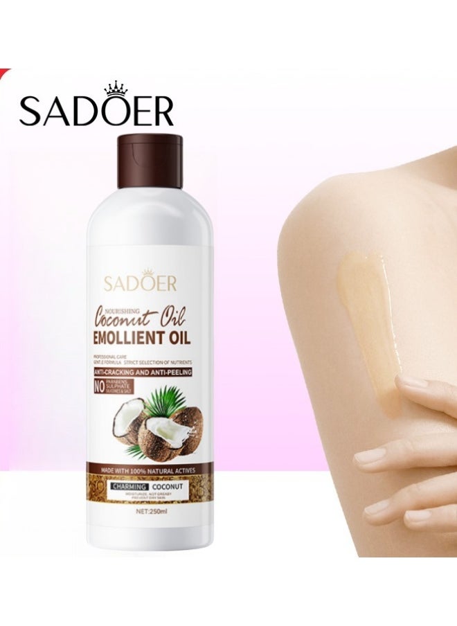 Coconut Oil Emollient Oil,Nourishing Whitening Moisturizing Skin Care Oil, Fast Absorbing Anti Ageing Body Oil 250ml