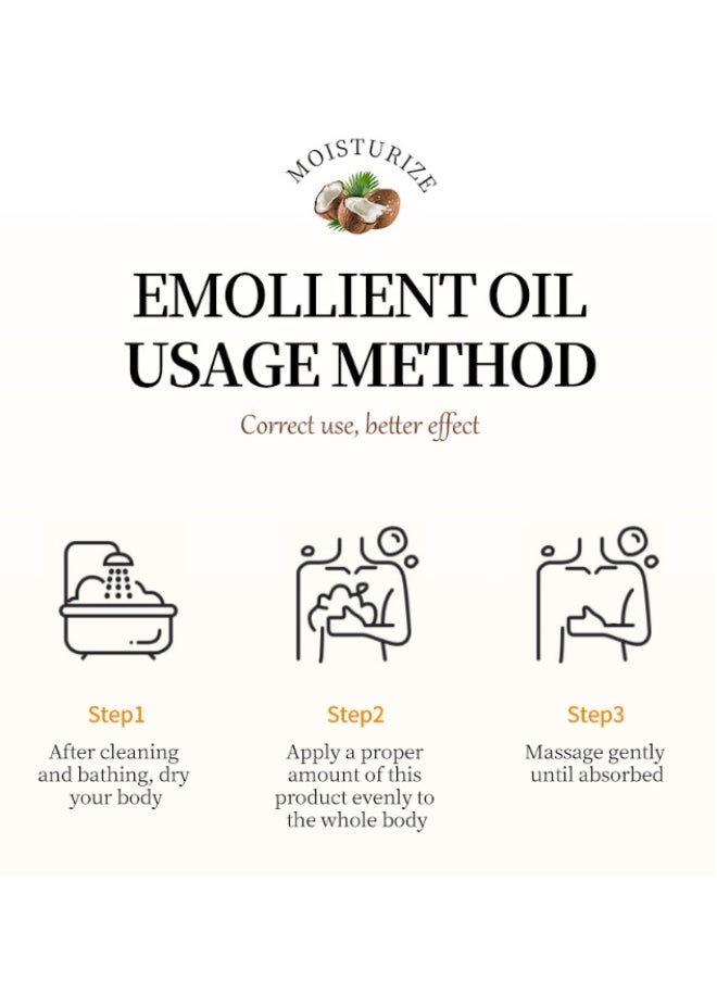 Coconut Oil Emollient Oil,Nourishing Whitening Moisturizing Skin Care Oil, Fast Absorbing Anti Ageing Body Oil 250ml