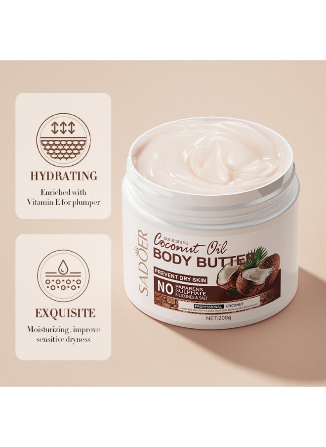 Coconut Oil Body Butter，Softens Dead Skin Cells,Improves Skin, Moisturizes, And Provides Antioxidant Body Butter 200g
