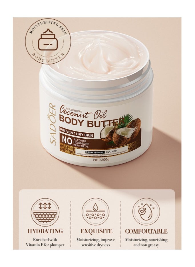Coconut Oil Body Butter，Softens Dead Skin Cells,Improves Skin, Moisturizes, And Provides Antioxidant Body Butter 200g