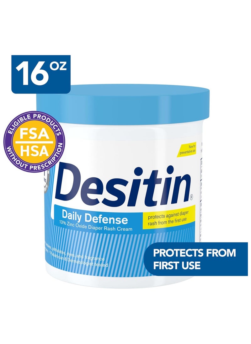 Desitin Daily Defense Baby Diaper Rash Cream With 13% Zinc Oxide, Barrier Cream To Treat, Relieve & Prevent Diaper Rash, Hypoallergenic, Dye-, Phthalate- & Paraben-Free, 16 Oz