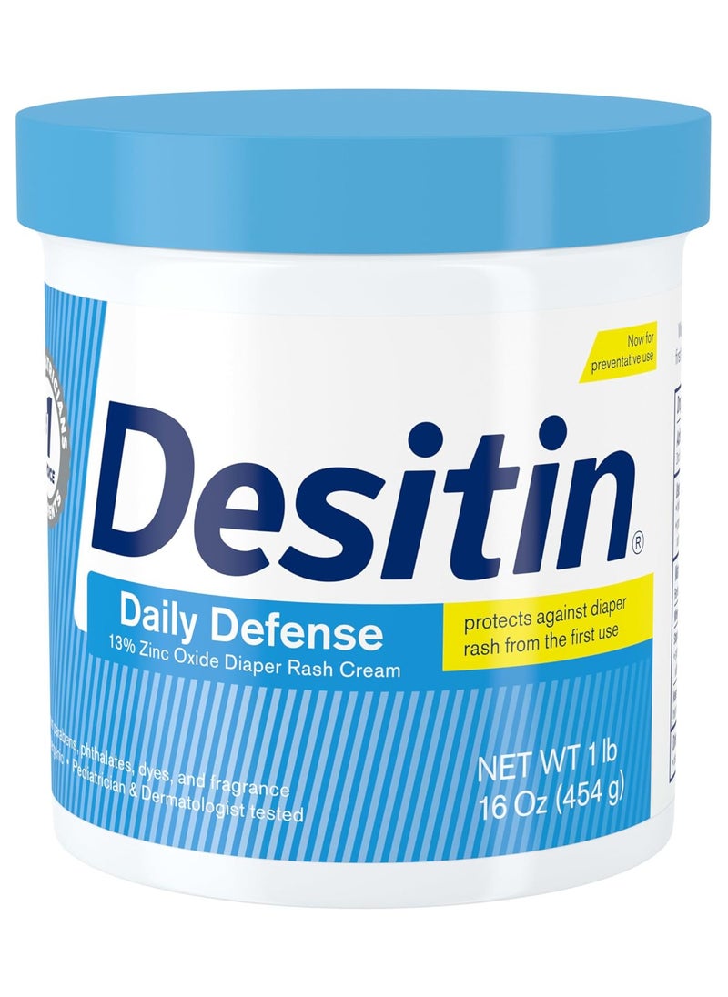 Desitin Daily Defense Baby Diaper Rash Cream With 13% Zinc Oxide, Barrier Cream To Treat, Relieve & Prevent Diaper Rash, Hypoallergenic, Dye-, Phthalate- & Paraben-Free, 16 Oz