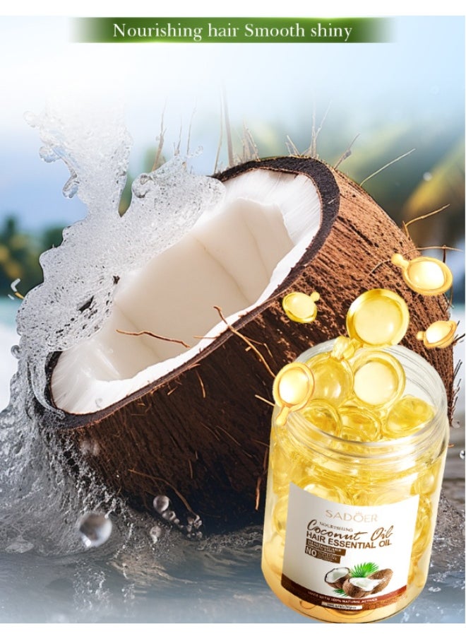 Coconut Oil Hair Essential Oil,Nourishes Dry And Damaged Hair, Strengthens Hair, Nourishes And Smoothes Hair Care Essential Oil Capsules 30pcs
