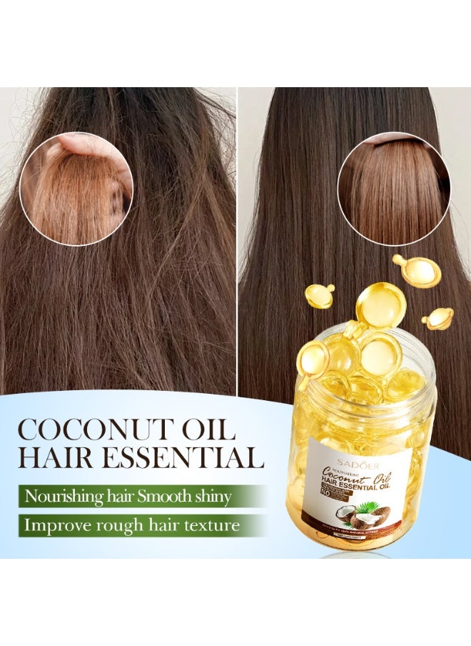 Coconut Oil Hair Essential Oil,Nourishes Dry And Damaged Hair, Strengthens Hair, Nourishes And Smoothes Hair Care Essential Oil Capsules 30pcs