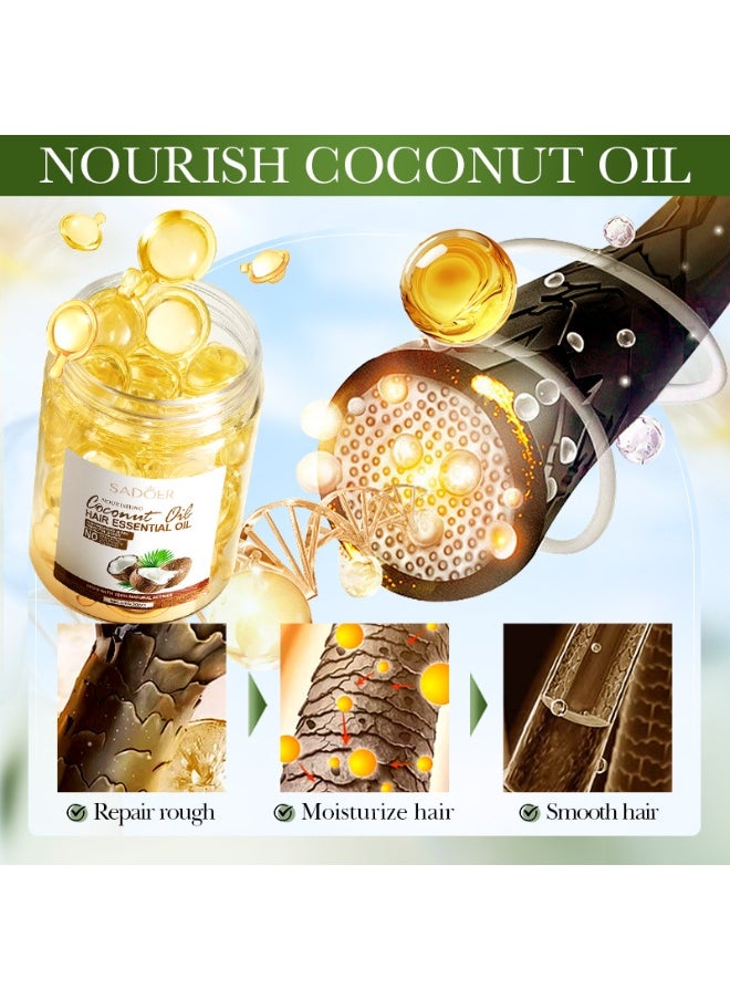 Coconut Oil Hair Essential Oil,Nourishes Dry And Damaged Hair, Strengthens Hair, Nourishes And Smoothes Hair Care Essential Oil Capsules 30pcs