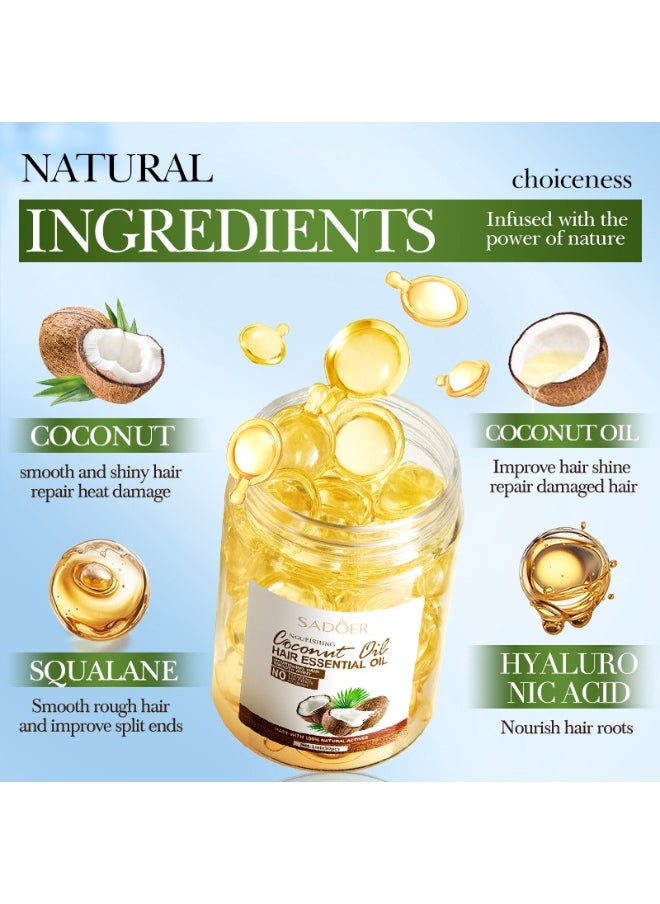 Coconut Oil Hair Essential Oil,Nourishes Dry And Damaged Hair, Strengthens Hair, Nourishes And Smoothes Hair Care Essential Oil Capsules 30pcs