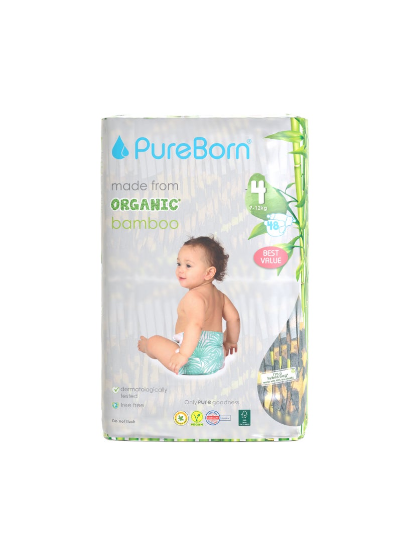 Organic Bamboo Tape Style Diapers Size 4 6-12 Months Eco-Friendly Nappies With Wetness Indicator 48 Diapers