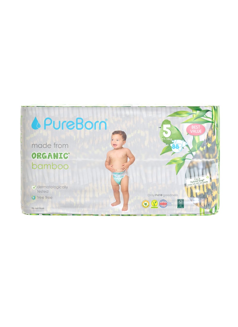Organic Bamboo Eco-Friendly Tape Style Diapers Leopard Print Size 5 With Wetness Indicator 88 Diapers
