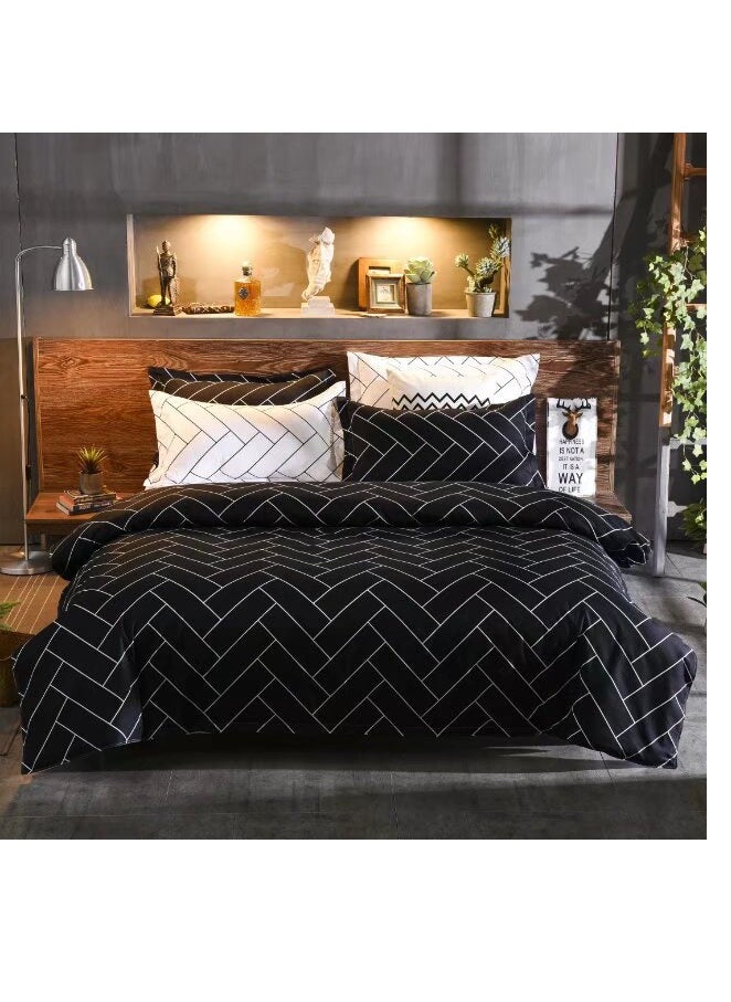 DUOMA HOME single size160*210cm duvet cover set ,4pcs set with fit sheet and 2 pcs pillow cases, black geometric