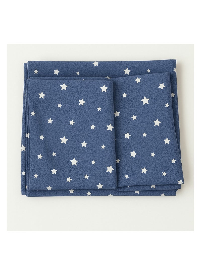 King Size Cotton Bedsheet (250x240 cm) with Two Pillow Covers – 144 TC, Blue Star Pattern