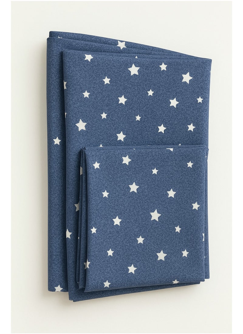 King Size Cotton Bedsheet (250x240 cm) with Two Pillow Covers – 144 TC, Blue Star Pattern