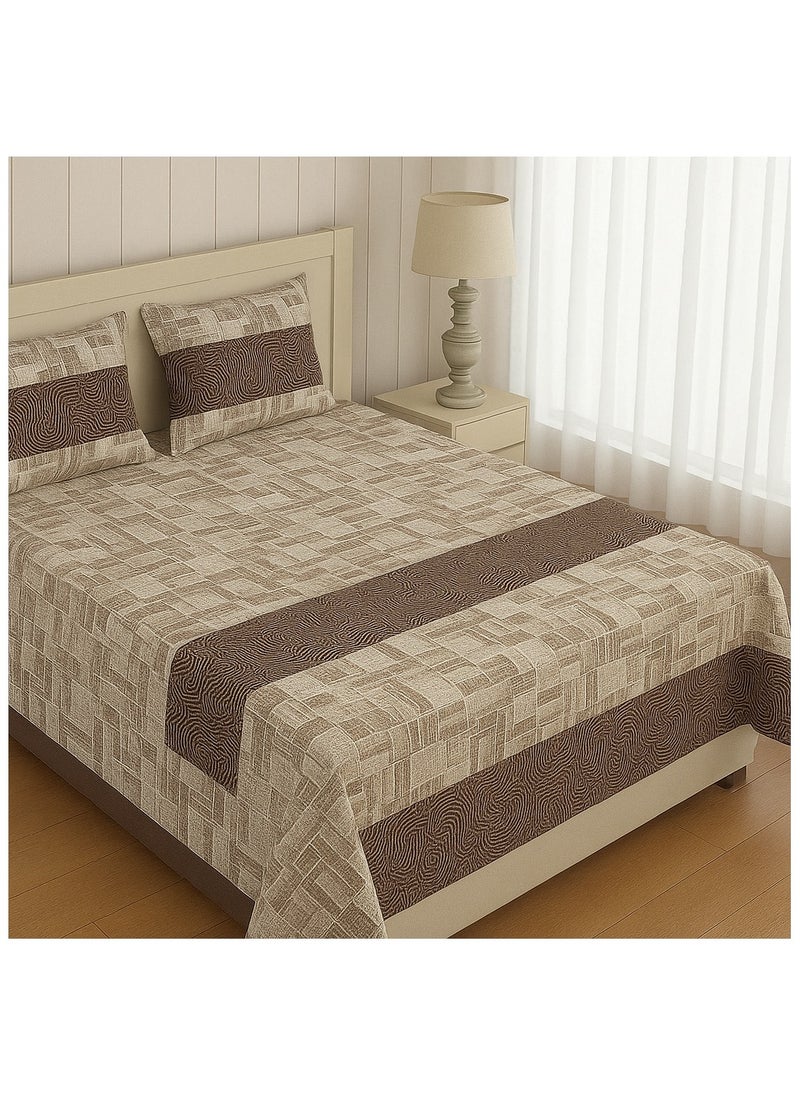 King Size 144 TC Cotton Bedsheet (250x240 cm) with 2 Pillow Covers  Soft & Durable   Brown Geometric Print