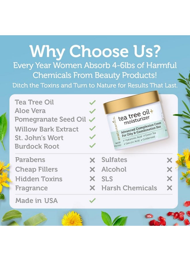 Era Organics Tea Tree Cream Face Moisturizer for Oily Skin - Advanced 7X Balancing Oily Skin Moisturizer - Non-Greasy Moisturizer - Tea Tree Oil for Skin