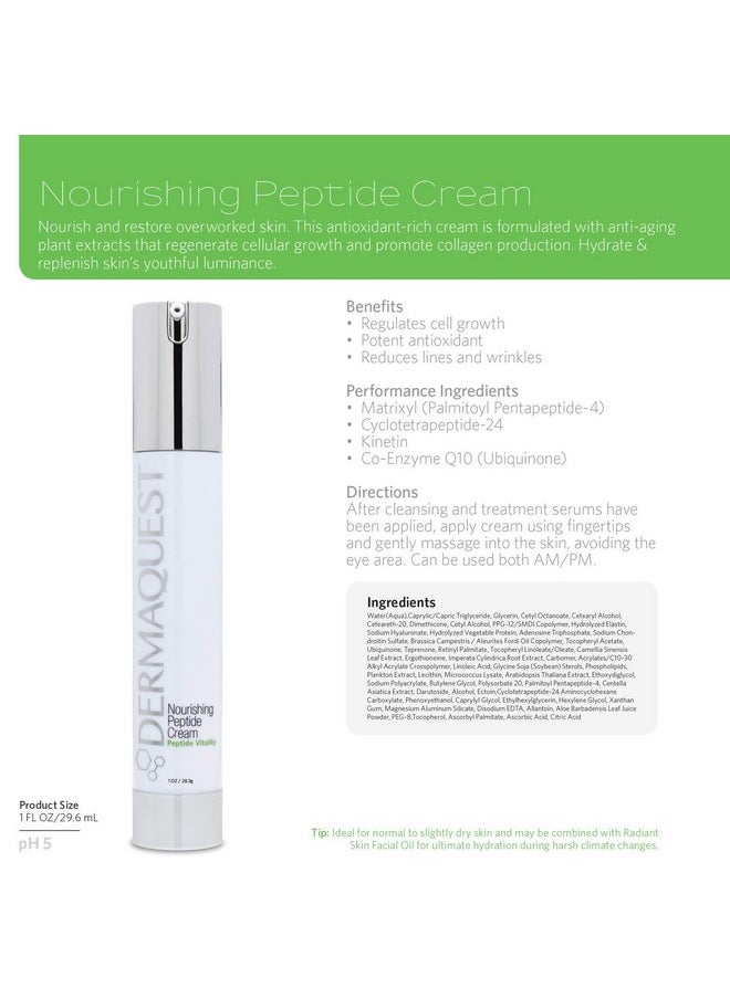 DermaQuest Peptide Vitality Nourishing Peptide Cream - Anti Aging, Hydrating, Face Moisturizer Reduces Wrinkles & Fine Lines - For Normal to Dry Skin - For Men & Women (2oz)