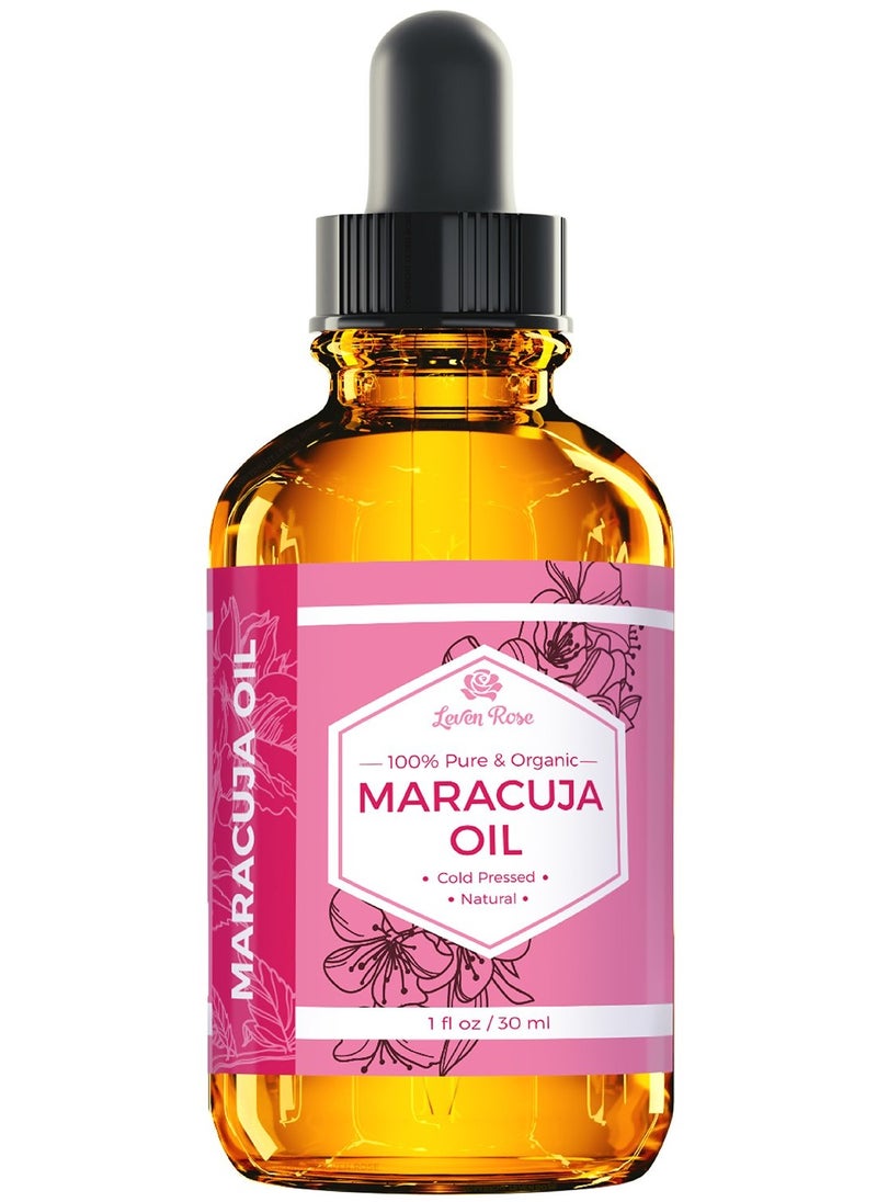 Leven Rose Maracuja Oil, Passion Fruit Seed Oil 100% Natural Moisturizer for Hair Skin and Nails 1 oz