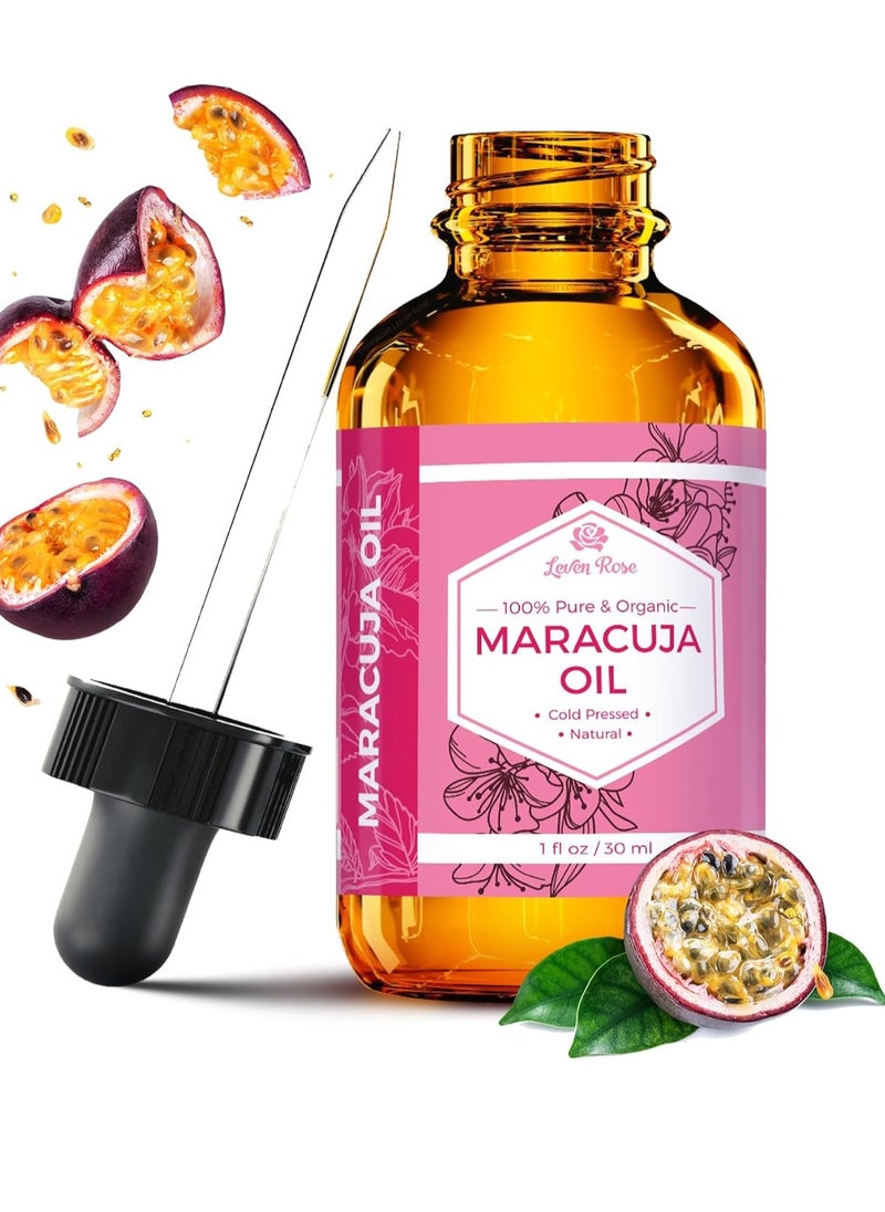 Leven Rose Maracuja Oil, Passion Fruit Seed Oil 100% Natural Moisturizer for Hair Skin and Nails 1 oz