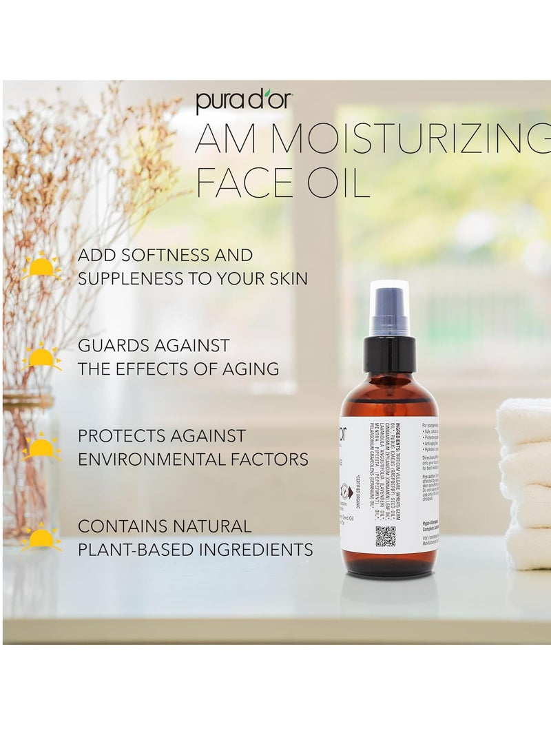 PURA D'OR 3.3 Oz ORGANIC AM Moisturizing Face Oil - Morning Glow Hydrating Skincare -Lightweight Moisturizer for Glowing Skin - All Natural, Vegan, Paraben-Free - Women & Men