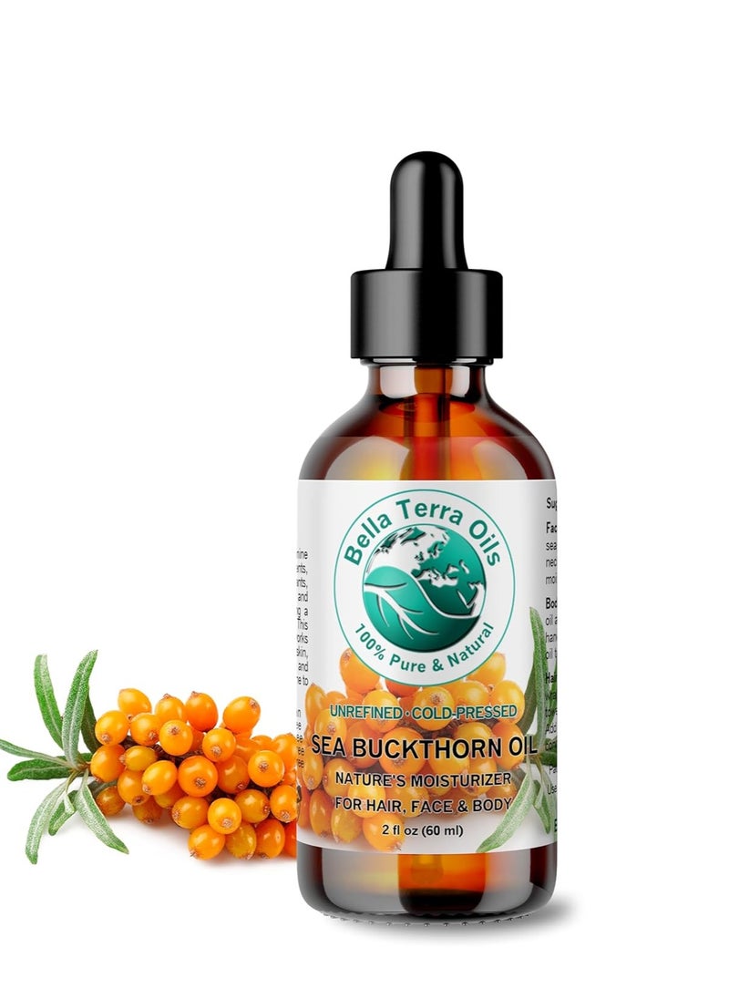 Bella Terra Oils - Organic Sea Buckthorn Oil 2 oz - Dive into Rich Essence of Organic Sea Buckthorn Berry, Packed with Vitamin C, E, & A, Omega-Fatty Acids Delight for Face