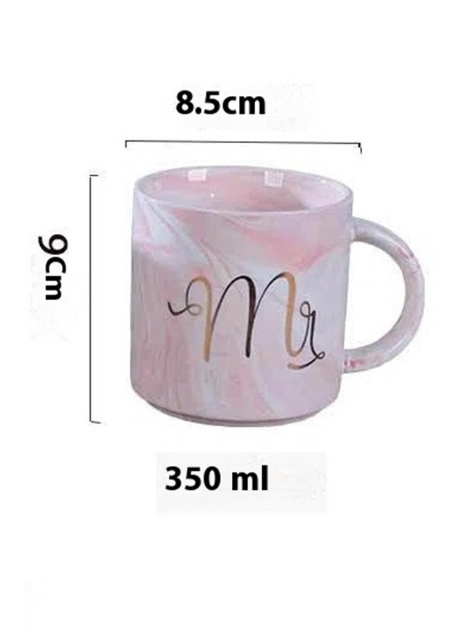 2-Piece Printed Ceramic Mug Set Pink/Grey，Coffee Mugs Set,Ceramic Gold Marble Cups - Gift for Bridal Shower Engagement Wedding, Married Couples and Valentine's day (Grey and Pink)